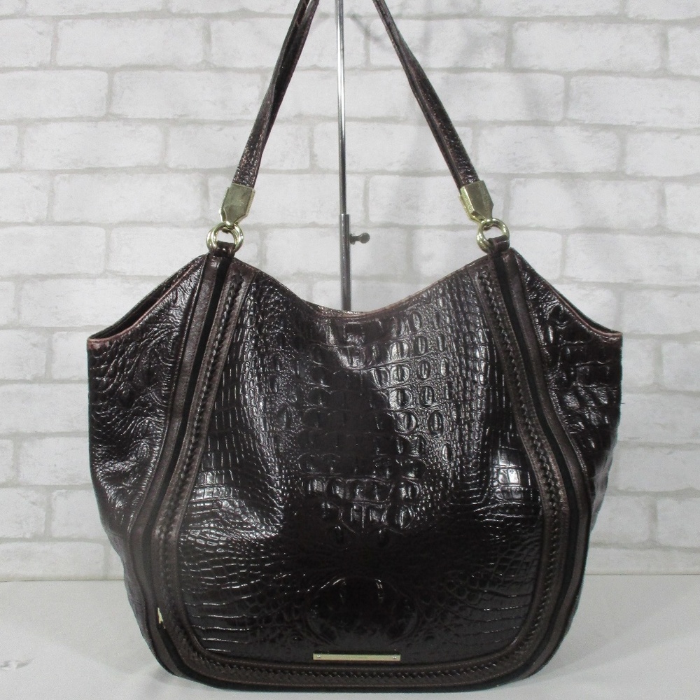 Large Brahmin Croc Embossed Leather Shoulder Bag